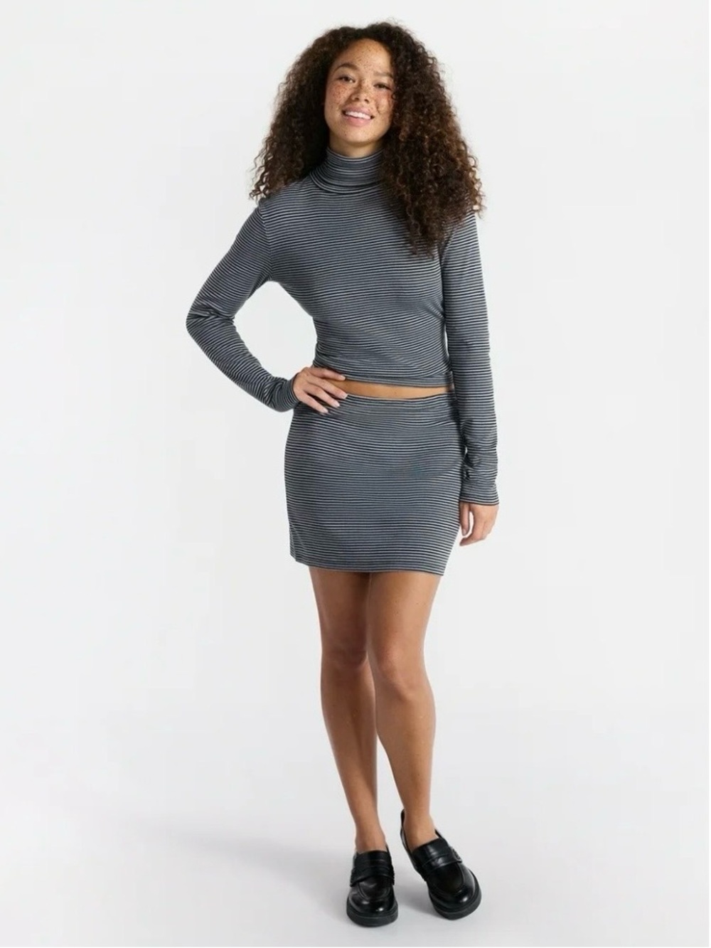 No Boundaries Gray Striped Mini Skirt Set size XL